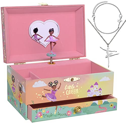 Jewelkeeper - Ballerina Spieluhr & Schmuckset für kleine Mädchen - 3 Ballerina Geschenke für Mädchen - Kleine Königin Design