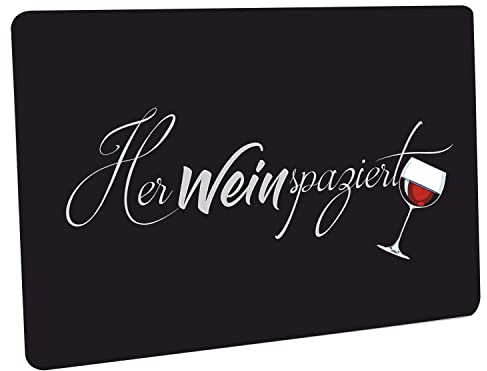 Crealuxe Fußmatte - HerWEINspaziert - Türmatte mit Motiv – rutschfest – 60x40 cm – Türvorleger für Innen & Außen – Geschenkidee Einzug, Hausflur oder Büro
