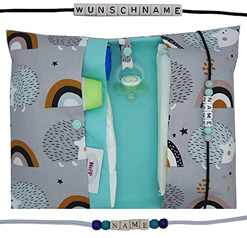 Große Windeltasche XXL mit Name Wickeltasche Igel mit Regenbogen