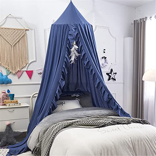 Groß Moskitonetz für Kinderzimmer Kinderbett, Makramee Baldachin Betthimmel Baby Mädchen Prinzessin Himmelbett Bettvorhang für Kuschelecke & Spielecke (Blau)