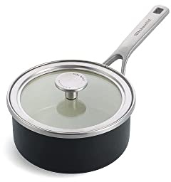 KitchenAid Steel Core Enamel 16 cm/1.3 Litre Saucepan with Lid, German Engineered Enamel, Induction, Oven Safe, Matte Black