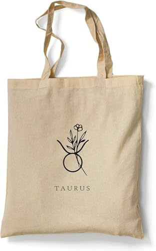 tradercat Jutebeutel bedruckt mit Motiv, Stoffbeutel bedruckt aus 100% Baumwolle - Tote Bag, Einkaufsbeutel, Einkaufstasche, Shopper und Baumwolltasche mit langen Henkeln, Sternzeichen Stier