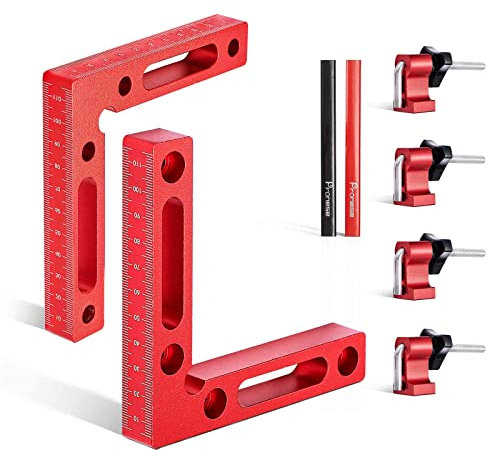 Pronese 90 Degree Right Angle Clamp, 2 Pcs Aluminium Alloy Positioning Square (120mm/4.7) with 4 Sets of Clamp Block, Corner Clamps for Woodwork, Frames, Cabinets