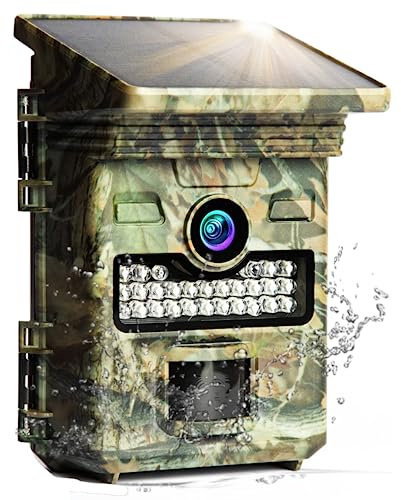WACHMAN Caméra de chasse solaire avec détecteur de mouvement - Vision nocturne - 2K - Vision à 90° - Avec déclencheur rapide de 0,3 s - Optique étendue avec 26 LED IR de qualité supérieure - IP68