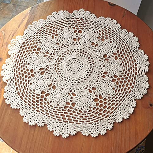 2 Stück Oval Handgehäkelte Doilies,handgemachte Häkeldeckchen 35 x 40cm,Spitzendeckchen Häkeldeckchen,Geeignet für Tassen, Getränke, Schalen, Töpfe, Teller, Vasen, Antike Tischdecken (Beige,55-60 cm)