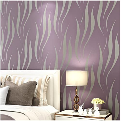 Morado Papel Pintado no tejido 9,5 x 0,53 m 3D Moderno Diseño Patrón Ondulado Papel Pintado Rayas Papel Pintado Decorativo para Dormitorio Sala de Estar Pared