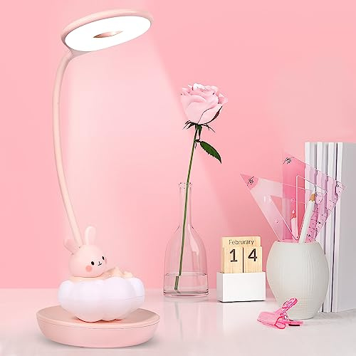 MARZIUS dimbar LED-läsbord med 5 nivåer ljusstyrka för pojke, flicka barn tonåring (rosa molnig kanin)