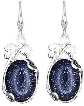 Stein Ohrringe,Vintage Ovale Filigrane Anhänger Ohrhänger Blaue Sandstein Tropfenohrringe Antike Barock Stil Edelstein Schmuck für Frauen Mädchen Geschenk