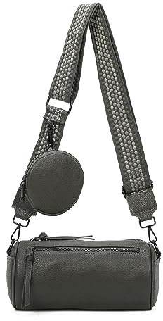 OBC Damen Zylinder Crossbody Tasche Umhängetasche Schultertasche Handtasche Gürteltasche Handytasche Bucket Bag Retro Vintage Messenger Grau