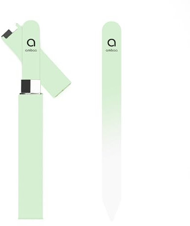 Ambaa Lime à ongles professionnelle en verre avec étui, lime double face de précision pour ongles naturels et artificiels, manucure, pédicure, façonnage et coiffage pour la maison et le salon (vert