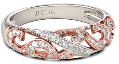 Jeulia Zweifarbiger Scrollwork-Ring aus Sterlingsilber für Damen, Verlobung, Eheringe mit Schmuckschatulle für Geburtstag, Jahrestag, Weihnachten, Valentinstag