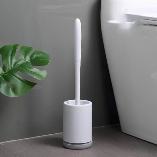 NORRSKOG Toilet Brush,Grey Toilet brush, Bathroom Silicone Toilet Brush and Holder, Ecoco Silicone Toilet Cleaning Brush Kit with Soft Bristle Brush (White/Grey base)