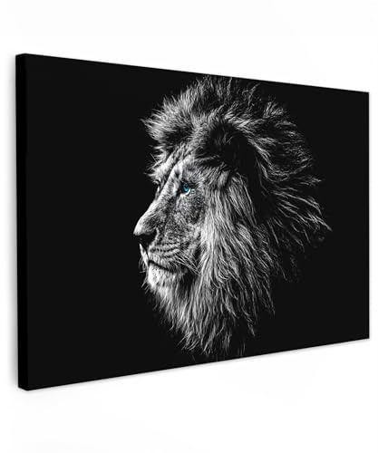 MuchoWow© Leinwandbild Groß XXL Dekoration Wohnzimmer Bilder Aufhängen Wall | 120x80 cm - Decoration Living Room Wohnungs Deko Moderne Schwarz und Weiß - Löwe - Kopf - Tiere
