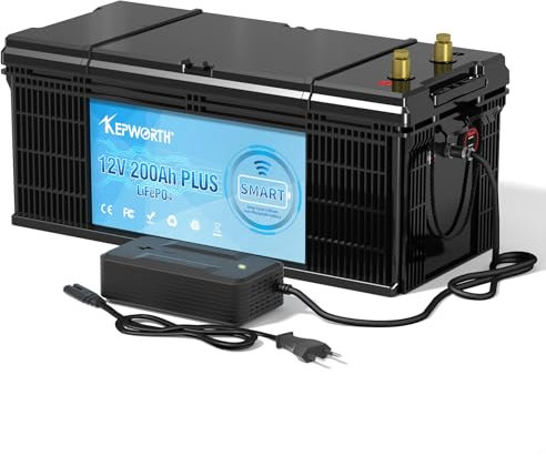 KEPWORTH 12V 200Ah LiFePO4 Batterie, 200A Bluetooth BMS, Max. 15000 Zyklen Deep Cycle Lithium Akku, Perfekter Ersatz für Blei-Säure Batterien für Wohnwagen, Camping, Boote, Solaranlage