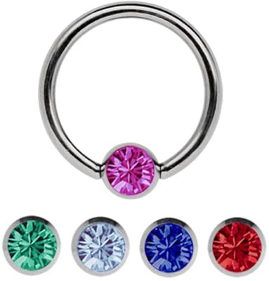 Lippenbändchen Piercing Set Stahl, Ring in 1,2 mm mit fünf 3 mm Steinplatten