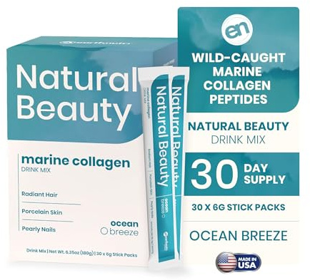 EarthNutri Marine Kollagen Peptide Pulver Supplement für Haut, Haare & Nägel – verbessert die Hautelastizität & Hydratation – Hydrolysiertes Kollagen – 5000mg pro Portion – GVO – Ocean Breeze (30