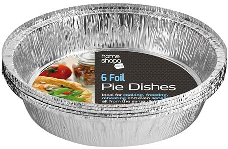 Homeshopa Aluminum Foil Pie Pan, 6 Pack Disposable Round Flan Trays, Durable Air Fryers Cooking Baking Dishes for Pie, Fruit Tarts, Quiche, Food Storage Takeaway Containers, Oven & Freezer Safe