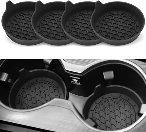 SINGARO Car Cup Holder Coaster, Silicone Cup Holder Insert, Universal Non-Slip Cup Holders, Car Accessories Interior for Women and Man 4 Pack Black
