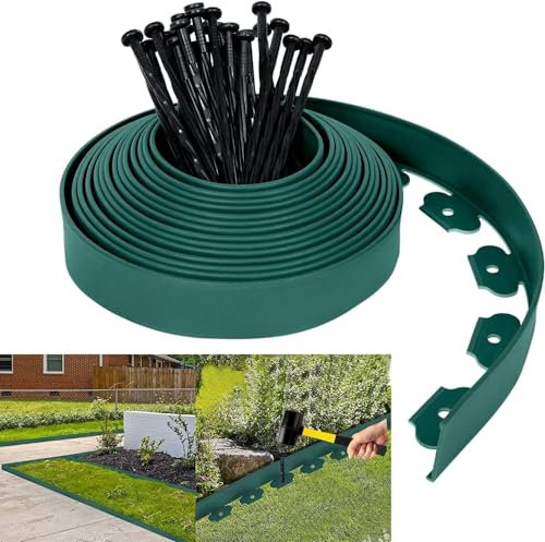 GXQFF Cortenstahl Rasenkante,Flexible Rasenkante Aus Kunststoff Länge Mit 30 Erdanker, Beeteinfassung Beetumrandung Beetbegrenzung Mähkante Pflastersteine Palisade-Green Grün||5cm*10m