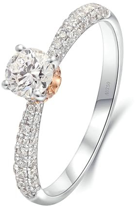 Stfery Verlobungsring Damen Weißgold 585 Ringe für Frauen 0.4ct Rund Natürlicher Diamant Verlobungsringe Damen