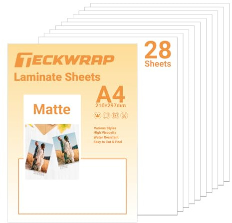 TECKWRAP Self Adhesive Laminating Sheets for Sticker Paper A4 28pcs,Matte | Waterproof Sticker Laminate Sheets Clear Overlay Vinyl for Photo Paper DIY Printable Vinyl for Inkjet Printer