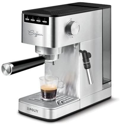 Polti Coffea P10S, Macchina Manuale per Caffè Espresso e Cappuccino, Compatibile con Caffè Macinato e Cialde E.S.E. 44 mm, Montalatte, Serbatoio Removibile da 1,3L, Argento