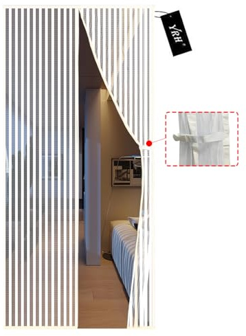 YRH Magnetic Fly Screen Door,Polyester Enhanced Mesh (90x210 cm,White) | with Stay Open Buckles,Heavy Duty Self-Sealing Mesh,Powerful Magnets,No Drill Installation