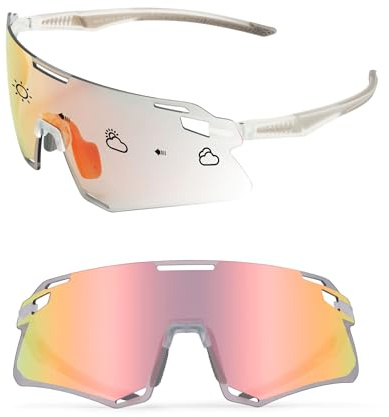 ROCKBROS Fahrradbrille TR90 Rahmen Photochromatisch Sportsonnenbrille Radbrille für Outdoor Sportarten Fahrrad MTB Biking Laufen Angeln Laufen Winddichte Sport Sonnenbrille Herren Damen