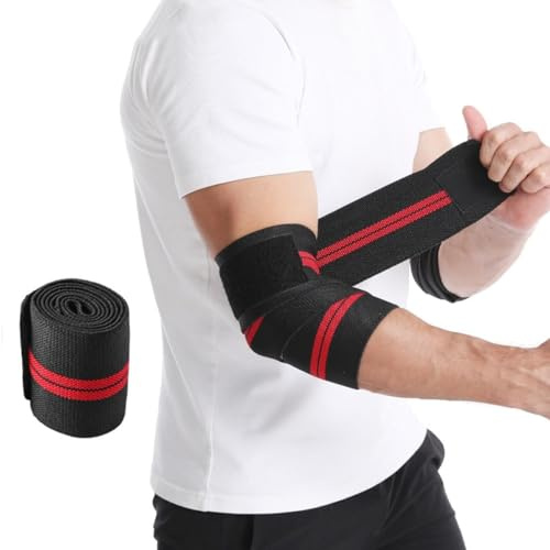 König Design Armbågsbandage med kardborreband I armbågsbandage för tennisarm och golfarm I armbågsbandage kvinnor och män, armband 120 x 8 cm (röd)