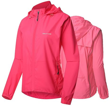 HARLSO Damen Fahrradjacke, 2-in-1, wasserdichte, reflektierende Fahrradweste mit abnehmbaren Ärmeln, winddichte Sonnen-Reitbekleidung, gut sichtbare MTB-Trikot-Fahrradoberteile,Pink-XXL