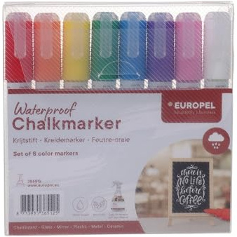 EUROPEL Chalk Markers Set of 8 Colours, 6mm Reversible Tip (Round & Chisel) – Waterproof, Non-Toxic, for Chalkboard, Window, Glass, Restaurant and Home