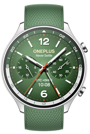 OnePlus 2R Watch med Wear OS 4 av Google, Snapdragon W5-chipset, upp till 100 timmars batteritid, 1,43 tum AMOLED-skärm, sportläge över 100, Dual Frequency GPS, grön