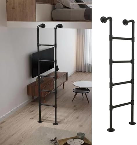 Trittleitern, Dachbodenleiter, Treppe für Etagenbett, Feste Not-/Feuerleiter, Innen-Etagenleiter aus Eisen im Industriestil, Farbe: Schwarz, Größe: 150 cm (59 Zoll)