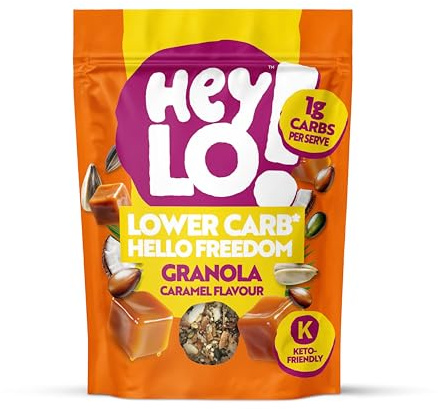 Heylo Keto Breakfast Caramel Crunch Granola -360G - ONLY 1.7 Gram Carb per Serving - Low Carb Keto Cereal. (360g, Caramel)