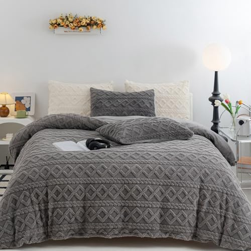 Jessrydo Fluffy Duvet Cover King Size Warm Cozy Faux Fur Comforter Cover for Winter, 3PCS Plush Shaggy Duvet Cover with 1 Sherpa Velvet Duvet Cover + 2 Fur Pillowcases, Comforter Not Included