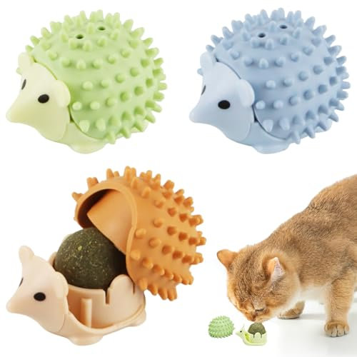 Dwafill Katzenminze Balls Spielzeug für Katze, 360° Drehbare Katzenminze Bälle mit Deckel, Interaktives Katzenspielzeug, Zahnreinigung Dentales essbares Kätzchenspielzeug