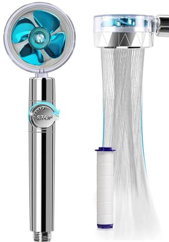 JJiaoLinin Alcachofa de Ducha, Cabezal de Ducha de Alta Presión, Cabezal de Ducha de Mano impulsado por hélice,Ducha Antical Giratoria de 360 ​​°,Cabezal de Ducha que Ahorra Agua,con 1 Filtro(azul)
