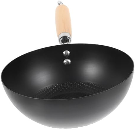 SHOWERORO Wok Japonerie En Fer Forgé 20 Cm, Petit Wok Traditionnel à Fond Rond, Poêle à Frire Pour Cuisinière à Gaz, Cuisson Maison Et Professionnelle, Usage Quotidien