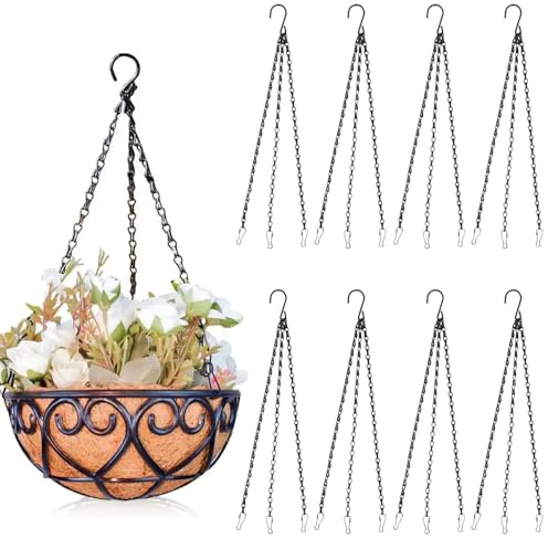8 Stück Hängekette mit Clips, 3-litzige Metallkette Hängekorb, Schwarz 40cm | Blumenampel Ketten, Hängende Korb Aufhängehaken für Blumentöpfe, Vogelkäfig, Pflanzgefäßen, Laternen