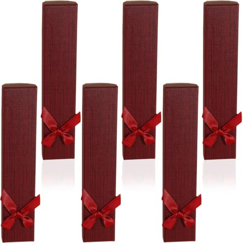 KUMSODE Lot de 6 boîtes à bijoux en carton, boîte cadeau rectangulaire en papier kraft avec doublure pour bracelet, femme, mère, anniversaire, 21x4,1x2,1cm (bordeaux)