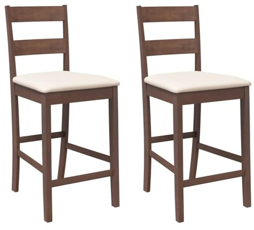 vidaXL Taburetes de Bar con Cojines 2 uds Madera Maciza marrón Caucho, Silla, Taburete de Barra de Cocina, Silla de bistró