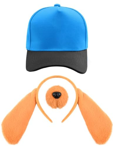 Kavoc 4 Pcs Dog Hero Costume Include Baseball Hat,Dog Ears Headband,Dog Nose and Fabric Patch for Men Women Kids Book Day Dress Up（Style1）