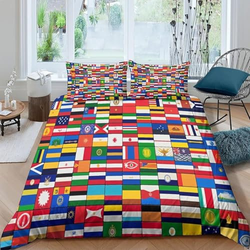 Länderflaggen Der Welt Bettbezug Set Bettwäschegarnitur Für Kinder Mädchen Jungen 3D Gedruckter Und 2 Kissenbezüge Reissverschluss Bettwäsche Weich Microfaser 3 Teilig 90X190 cm - Pflege -95316220781