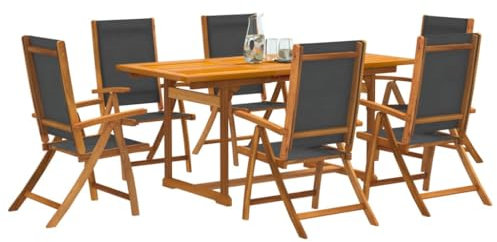 WKIEQACO Gartenmöbel-Set, 7-teilig, Massivholz, Akazie und Textilene