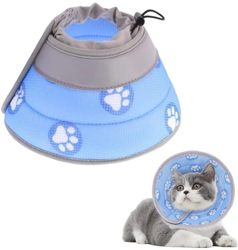 flintronic Halskrause Katze, Einstellbarer Halskrause Katze Halsband, Anti Biss Safety Einstellbarer Schützender Kragen, Halskrause Katzen Soft für Welpen, Kleine Hunde und Katzen (Blau, L)