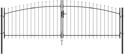 vidaXL Cancello da Giardino con Punta a Lancia, Doppio Battente Grigio 4 x 1,25 m | Struttura in Acciaio, entrata Moderna, Durevole e Resistente ai Raggi UV. Perfetto per spazi all'aperto Come Terra