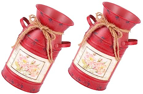 MAGICLULU 2 Piezas Cubo Retro Flore FLOREME DE Iron Moderno Falso estaño florero galvanizado jarrones hogar florero de Hierro Cubo de Flores de Hierro Ramos florero decoración Planchar Rojo