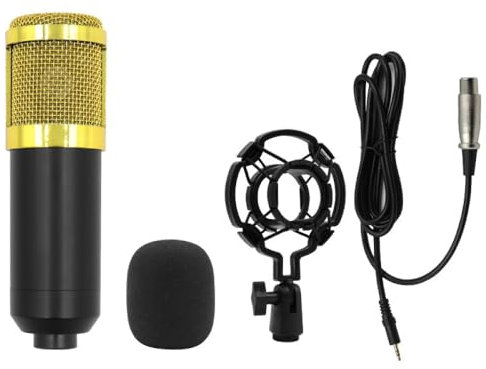 Wefenad BM800 micrófono de condensador + tarjeta de sonido V8 red anclaje rojo soporte de grabación de computadora diafragma grande lbroadcast set BM800 plástico completo trigo único (malla dorada)