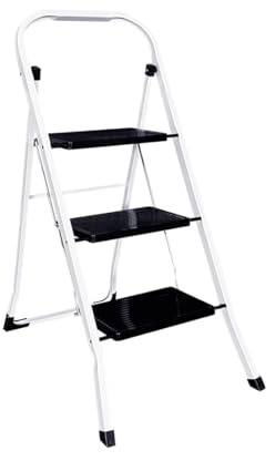 Acomoda Textil - Escalera de Metal Multiusos Antideslizante, Plegable y Resistente Escalera Profesional Ligera de Fácil Transporte para Hogar, Almacén, Garaje y Limpieza. (3 Peldaños, 105x46x71cm)