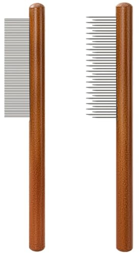 Mjzzh 2-teiliges Katzenpflegekamm-Set aus Holz mit Flohkamm, Edelstahl-Hundekamm und Tierhaarentferner, geeignet für alle Felllängen. Entfernt effektiv Verfilzungen, Knoten und lose Haare.